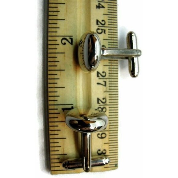 Pain Rounded Top Engraveable Bullet Black Round Silver Tone Men Cufflinks - Picture 2 of 7